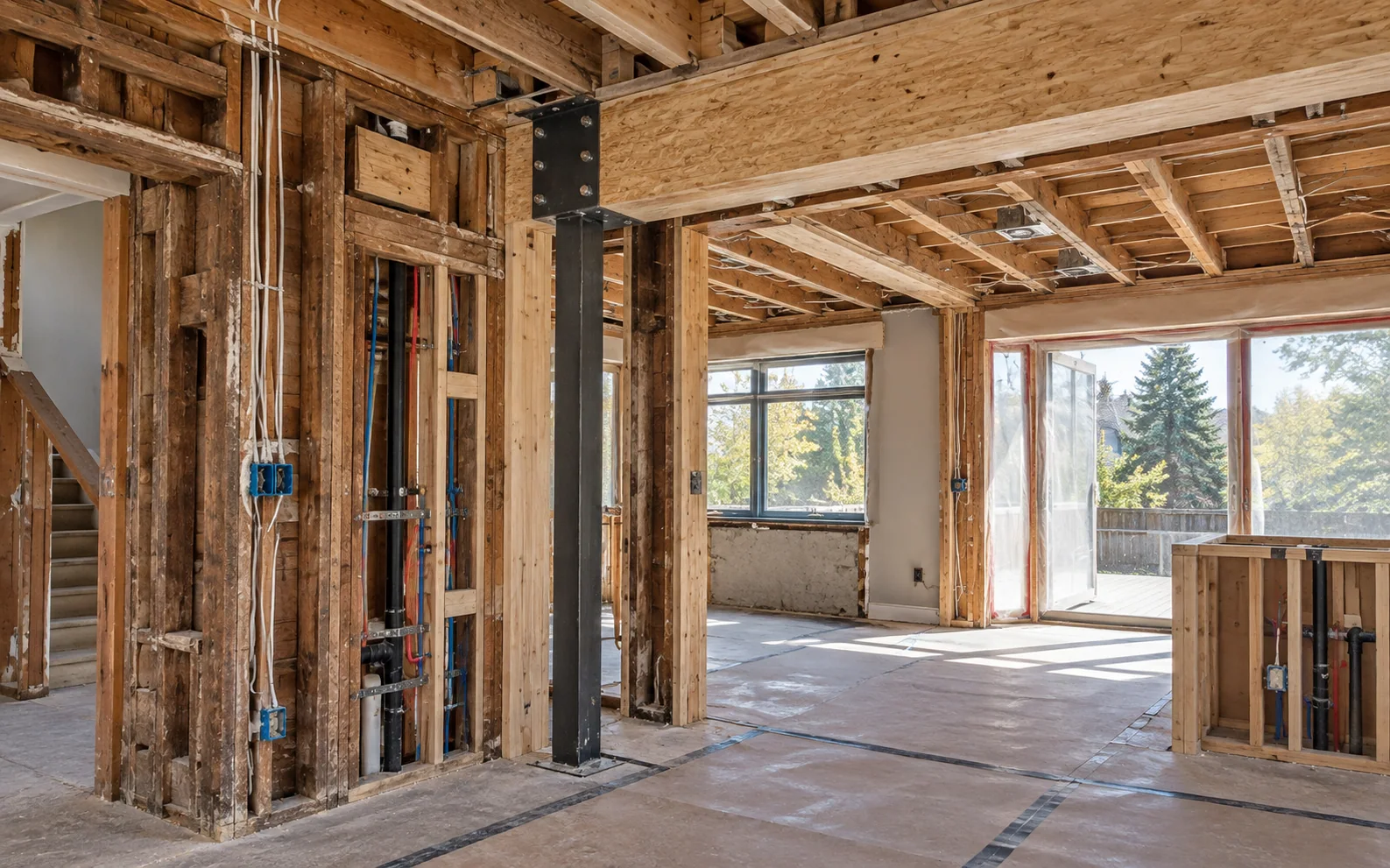 Established Calgary home opened to framing during a structural renovation assessment.